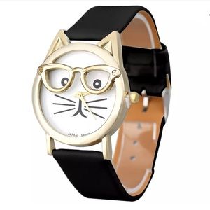 Cute Glasses Cat Women Analog Quartz  Wrist Watch